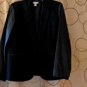Chico Blazer, faux leather sleeves, fully lined, one button closure